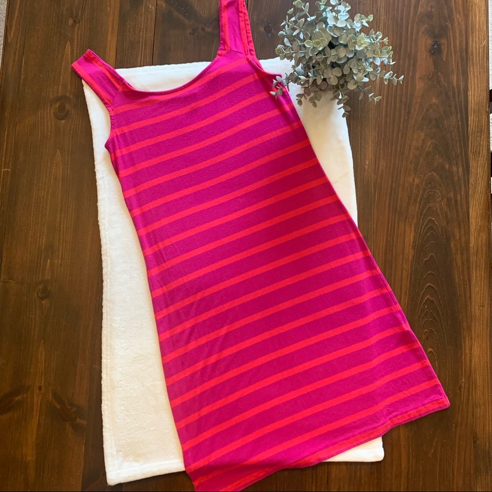 Magenta and Coral Sleeveless Scoop Neck Sundress